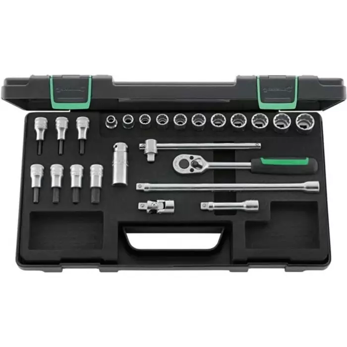 STAHLWILLE 24-Piece Metric 3/8 in Deep Socket/Standard Socket/Bit Set with Ratchet, 12 point Hex Bit, 96021223