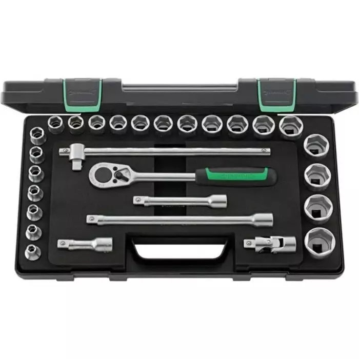 STAHLWILLE 28-Piece Metric 1/2 in Standard Socket Set with Ratchet, 6 point, 96031409
