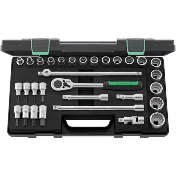 STAHLWILLE 31-Piece Metric 1/2 in Standard Socket/Bit Set with Ratchet, 12 point Hex Bit, 96031439