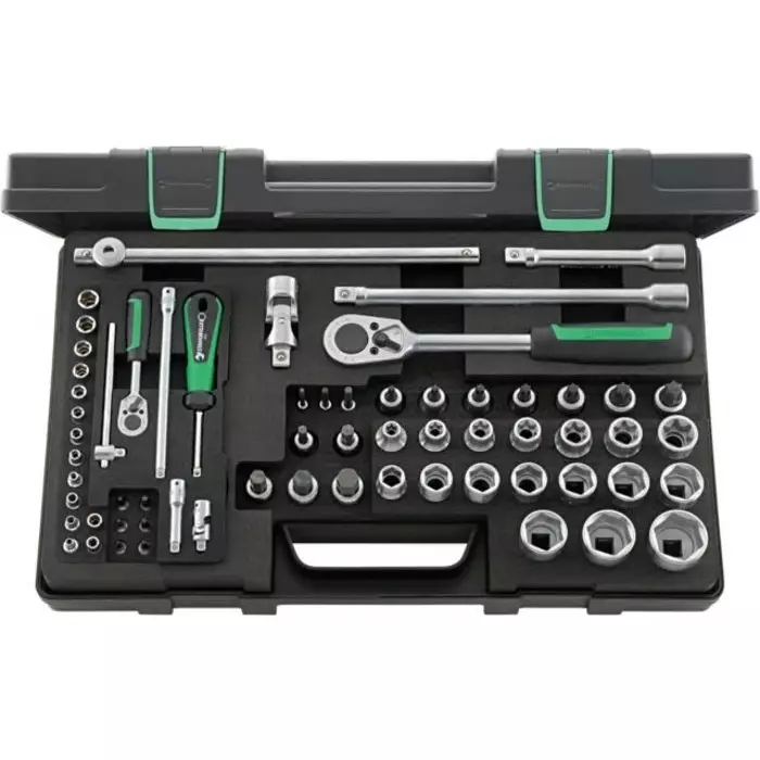 STAHLWILLE 63-Piece Metric 1/2 in 1/4 in Standard Socket/Bit Set with Ratchet, 6 point e-Torx, 96013702