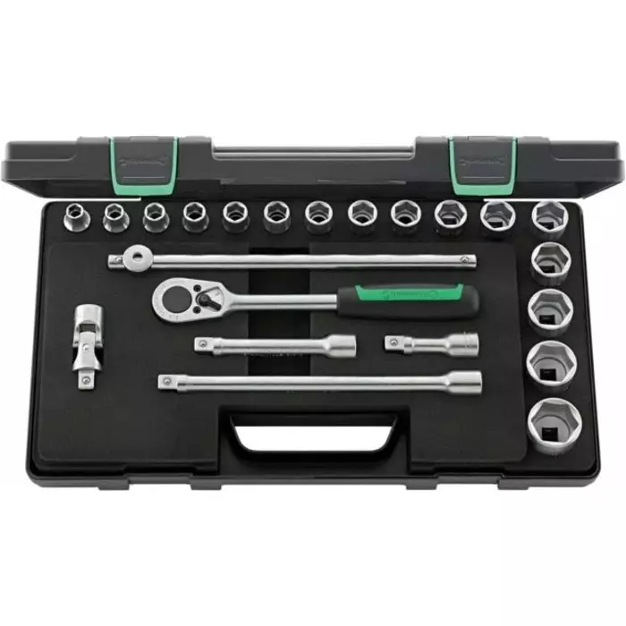 STAHLWILLE 22-Piece Metric 1/2 in Standard Socket Set with Ratchet, 6 point, 96031448