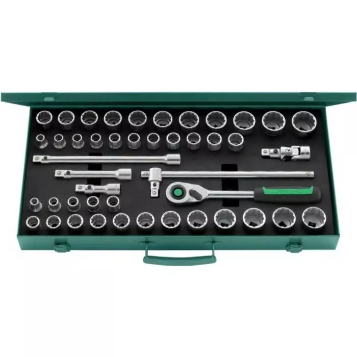 STAHLWILLE 45-Piece Imperial, Metric 1/2 in Standard Socket Set with Ratchet, 12 point, 96030107