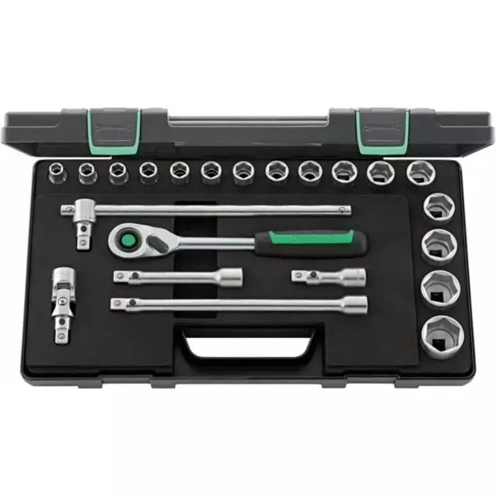 STAHLWILLE 22-Piece Metric 1/2 in Standard Socket Set with Ratchet, 6 point, 96031480