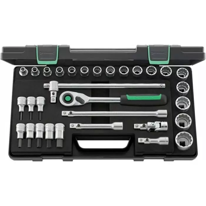 STAHLWILLE 31-Piece Metric 1/2 in Standard Socket/Bit Set with Ratchet, 12 point Hex Bit, 96031440