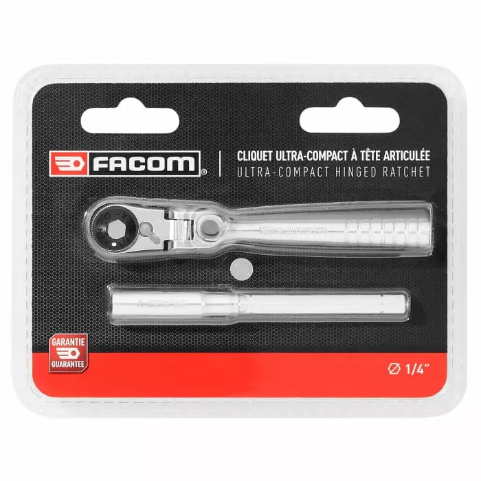 Facom 1/4 in Square Ratchet with Tube Handle, 115 mm Overall, R.180PB