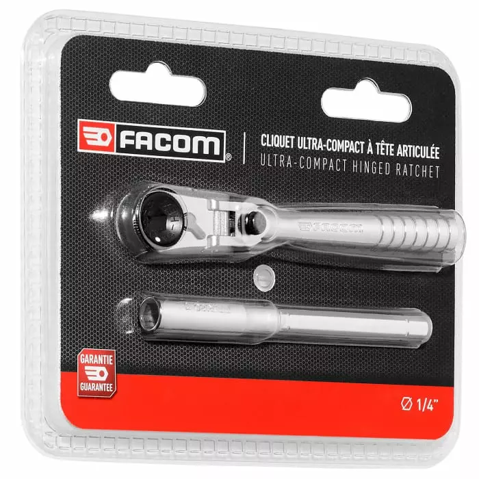 Facom 1/4 in Square Ratchet with Tube Handle, 115 mm Overall, R.180PB