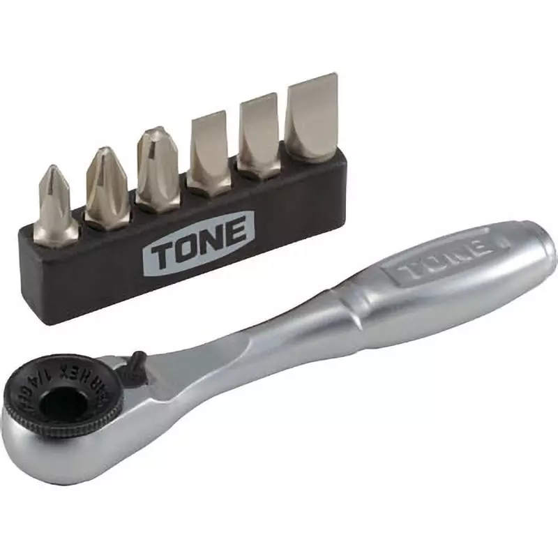 TONE Bit Ratchet Set 1 bit ratchet, driver bit (+) No. 1, 2, 3 (1 each), (-) 5.5, 6, 8 (1 each), BR6S (Set of 7 Pcs)