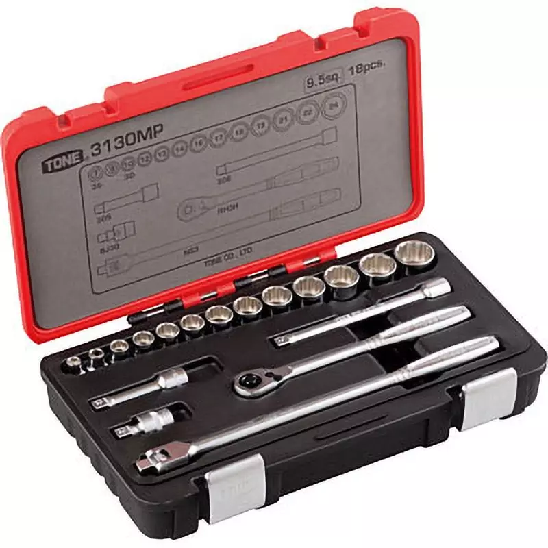 TONE Socket Wrench Set 3130Mp 9.5 mm Square Drive, 3130MP (Set of 18 Pcs)