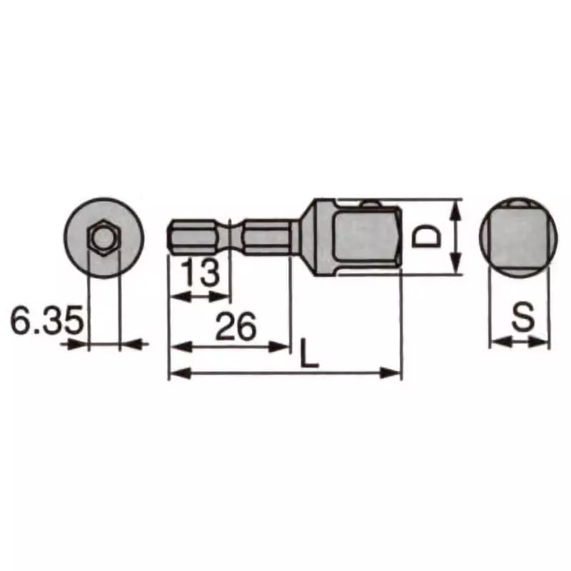 TONE Socket Adapter For Rechargeable Electric Drill 6.35 mm, 2BSA-08