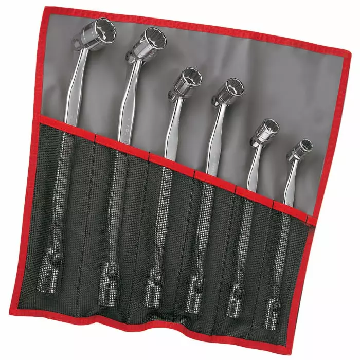 Facom 8 x 9 - 10 x 11 - 12 x 13 - 14 x 15 - 16 x 18 - 17 x 19 mm Hex Socket Wrench with Hinged Handle, 360 mm, 66A.JE6T