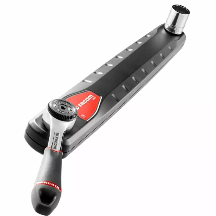 Facom 1/4 in Square Ratchet with Bi-material Elastomer Handle, 121.2 mm Overall, R.161BPB