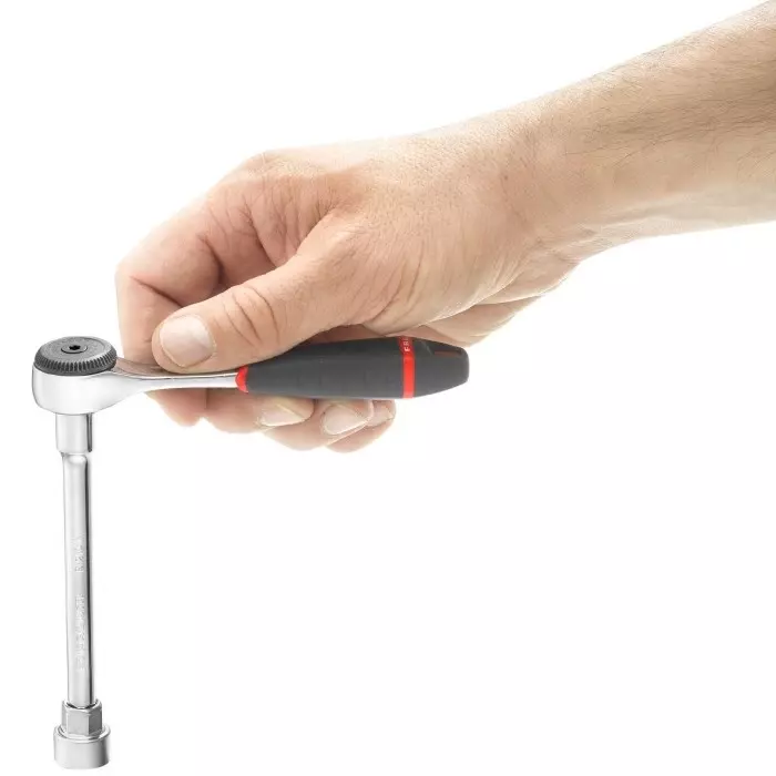 Facom 1/4 in Square Ratchet with Bi-material Elastomer Handle, 121.2 mm Overall, R.161BPB