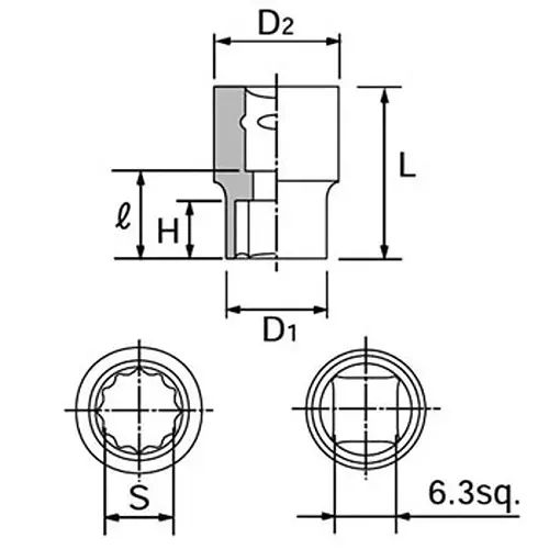 Ktc Twelve Corners Socket 6.3 mm Sq. Drive, B2-9/32W
