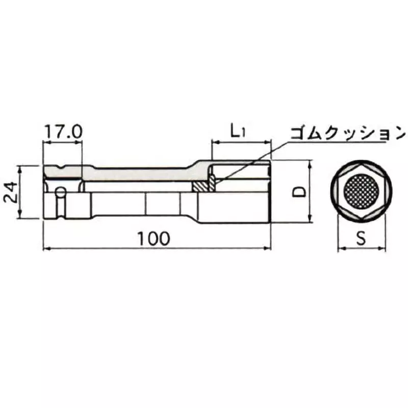 TONE Thin Long Foil Nut Socket For Impact 12.7 mm, 4A-22LN