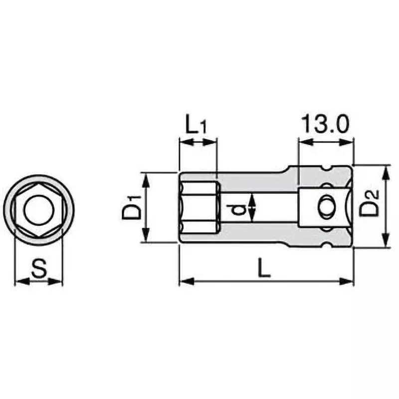TONE Long Socket For Impact Electroless Nickel Plating 9.5mm, 3NV-19L