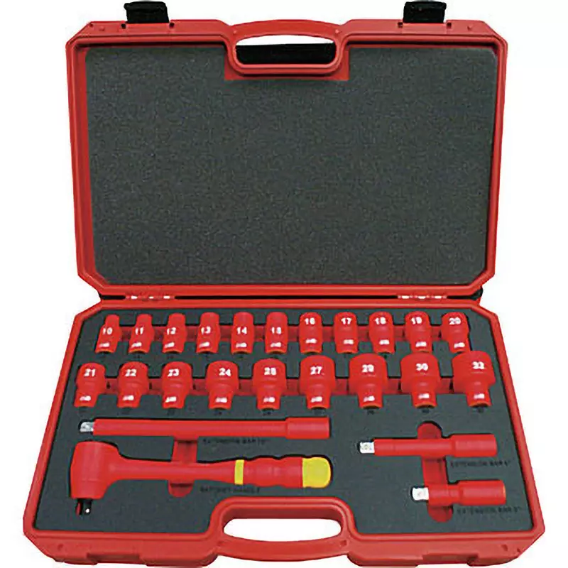 TRUSCO Insulated Socket Wrench Set 9.5 mm Square Drive,TZSW3-19S (Pack of 19 Pcs)
