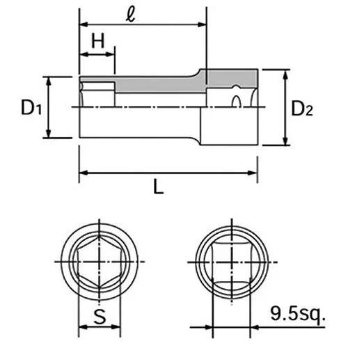 Ktc Hexagon Semi-Deep Socket 9.5 mm Sq. Drive, B3M-16