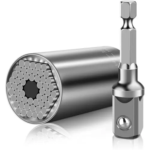 GENERIC Universal Socket Wrench with Electric Drill Adapter, Self-Adjusting 7-19 mm Socket Tool for Nuts, Bolts & Odd Shape Fasteners Silver