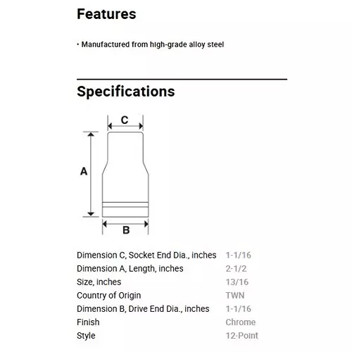 blue-point-38-inch-952-mm-drive-deep-socket-chrome-finish-alloy-steel-body-and-1316-inch-2063-mm-size-blpl381316