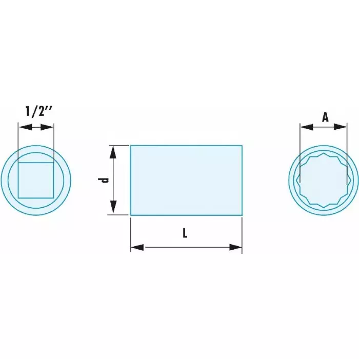Facom 1/2 inch Drive 12mm Standard Socket, 12 point, 40 mm Overall Length, S.12SR