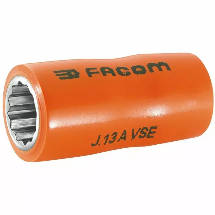Facom 3/8 inch Drive 14mm Insulated Standard Socket, 12 point, VDE/1000V, 46 mm Overall Length, J.14AVSE