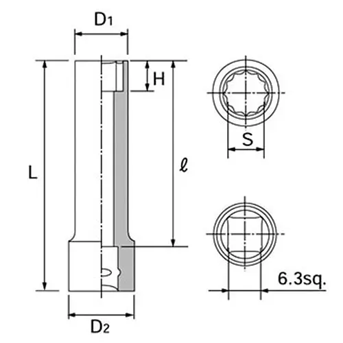 Ktc 12 Corners Deep Socket 6.3 mm Sq. Drive, B2L-1/4W