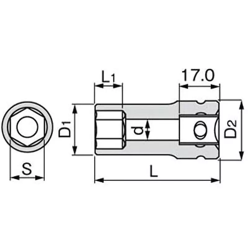 TONE Long Socket For Impact Electroless Nickel Plating 12.7mm, 4NV-22L