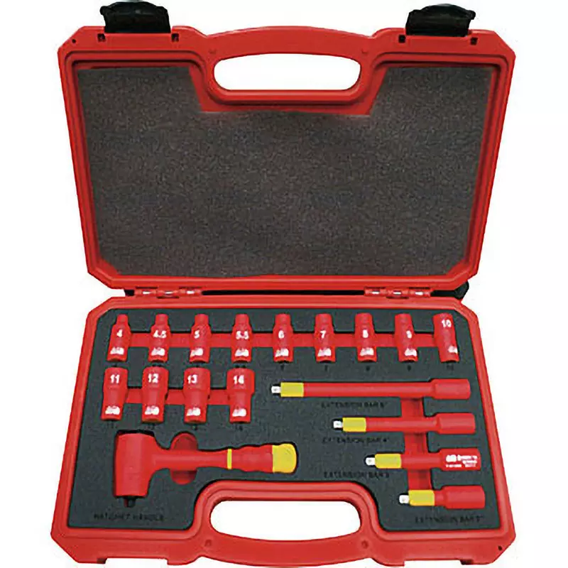 TRUSCO Insulated Socket Wrench Set 6.35 mm Square Drive,TZSW2-18S (Pack of 18 Pcs)