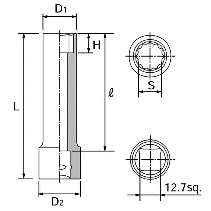 Ktc Twelve Corners Deep Socket 12.7 mm Sq. Drive, B4L-08W