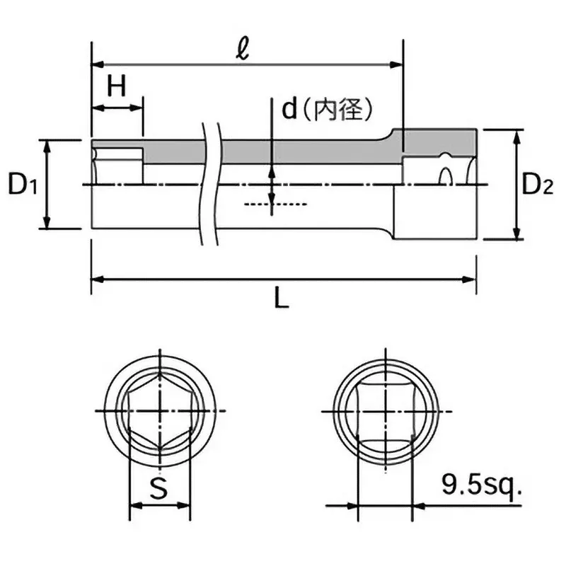 Ktc Long Deep Socket 9.5 mm Sq. Drive, B3LL-10