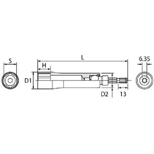 Ktc Impact Driver Socket Bit Long Adapter Type 21 mm 6.35 mm Sq. Drive, BZP63AF-21