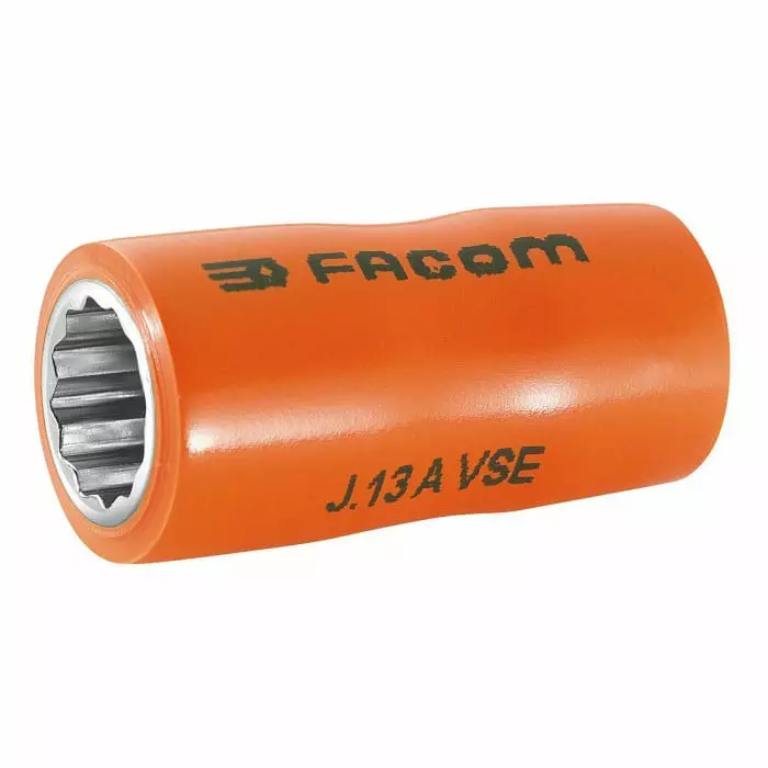 Facom 3/8 inch Drive 10mm Insulated Standard Socket, 12 point, VDE/1000V, 43 mm Overall Length, J.10AVSE