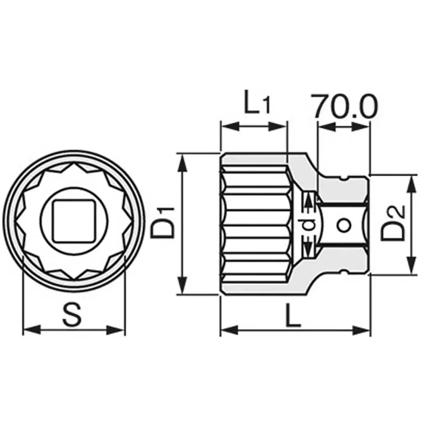 TONE Impact Socket 63.5 mm Drive 80 mm Width Across Flats, 20AD-080
