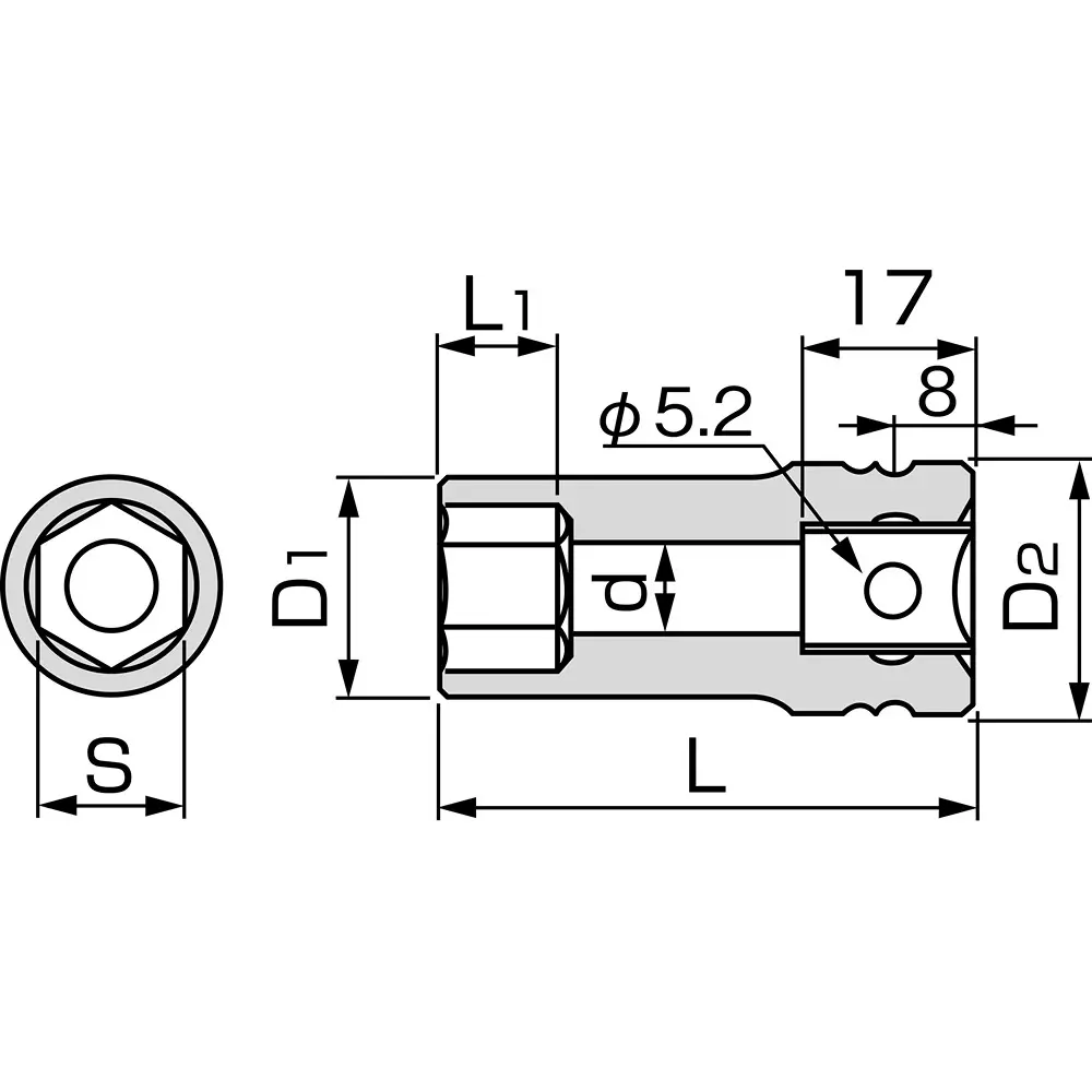 TONE Long Impact Socket Hexagonal 12.7 mm, 4NV-30L