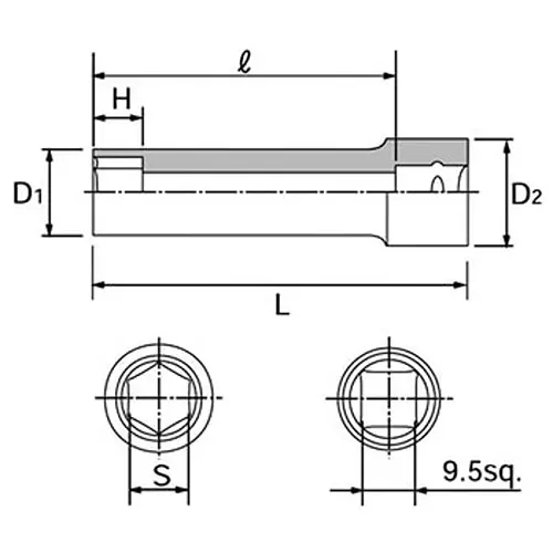 Ktc Hexagon Deep Socket 9.5 mm Sq. Drive, B3L-19/32