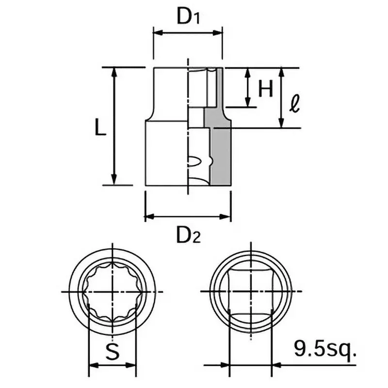 Ktc 12 Corners Socket 9.5 mm Sq. Drive, B3-055W