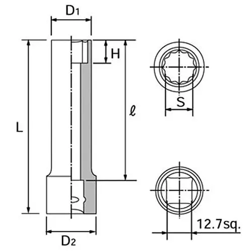 Ktc Twelve Corners Deep Socket 12.7 mm Sq. Drive, B4L-33W