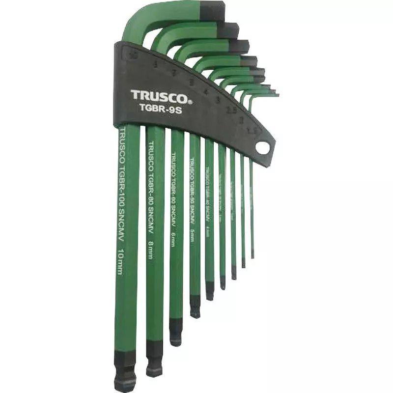 TRUSCO Ball Point Hex Wrench Set 1.5, 2, 2.5, 3, 4, 5, 6, 8, 10 mm Max Jaw, TGBR-9S (Pack of 9 Pcs)