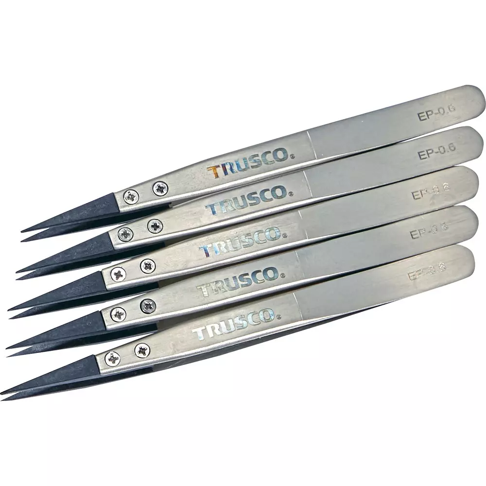 TRUSCO ESD Tip Tweezer 130 mm Overall Length, EP-0.6-M5 (Pack of 5 Pcs)