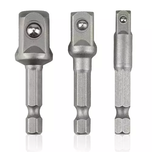 GENERIC Universal Socket Adapter Set, 3 Pcs 6.35, 9.52 & 12.7 mm (1/4, 3/8 & 1/2 inch) Hex Shank Ratchet Wrench & Power Drill Adaptors