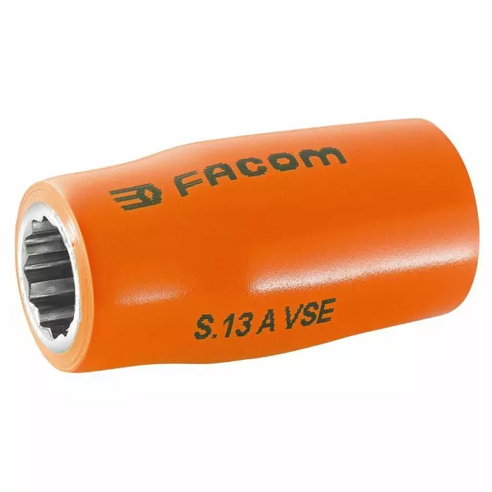 Facom 1/2 inch Drive 14mm Insulated Standard Socket, 12 point, VDE/1000V, 52 mm Overall Length, S.14AVSE