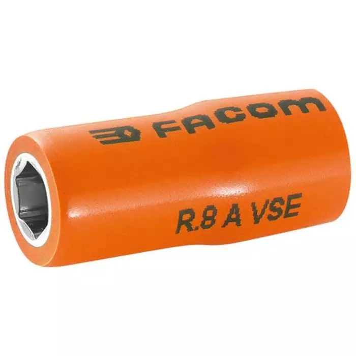 Facom 1/4 inch Drive 8mm Insulated Standard Socket, 6 point, VDE/1000V, 22 mm Overall Length, R.8AVSE