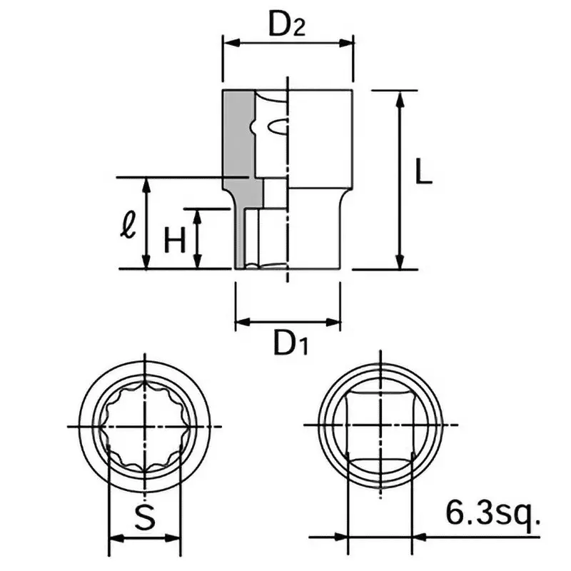 Ktc Twelve Corners Socket 6.3 mm Sq. Drive, B2-1/2W