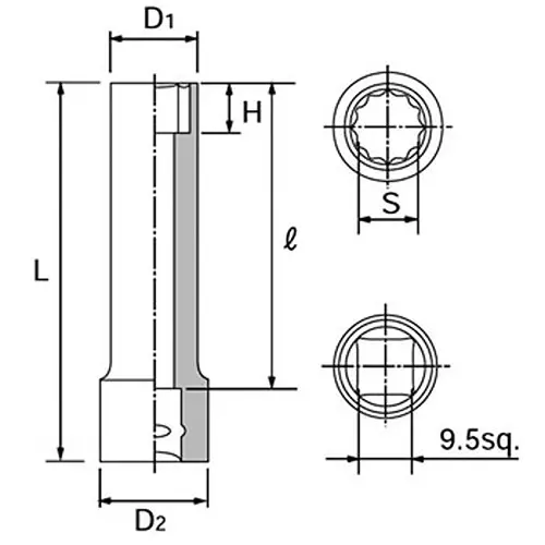 Ktc 12 Corners Deep Socket 9.5 mm Sq. Drive, B3L-7/8W