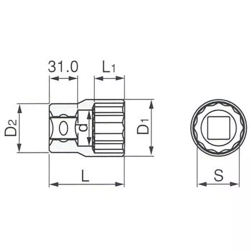 TONE Socket 12 Corners Type 25.4 mm Square Drive, 8D-50