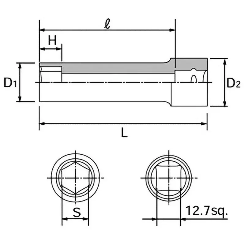 Ktc Hexagon Deep Socket 12.7 mm Sq. Drive, B4L-08