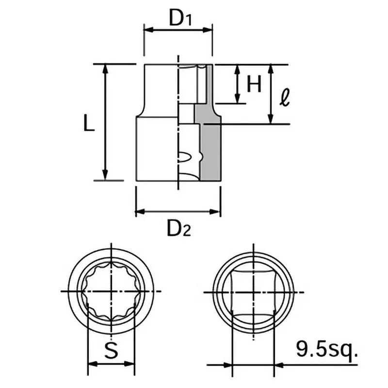 Ktc 12 Corners Socket 9.5 mm Sq. Drive, B3-1/2W