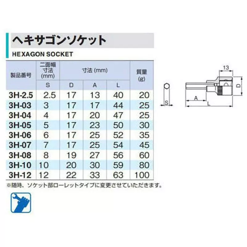 TONE Hexagon Socket 9.5 mm, 3H-06