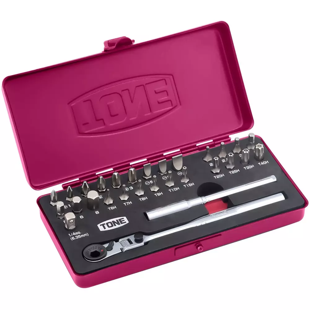 Tone Bit Ratchet Set Raspberry Case: Metal, Brfs27Rb