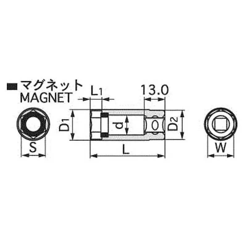 tone-plug-socket-adapter-with-magnet-hexagonal-95-mm-38-inch-drive-size-and-14-mm-dimension-s-3p-14s